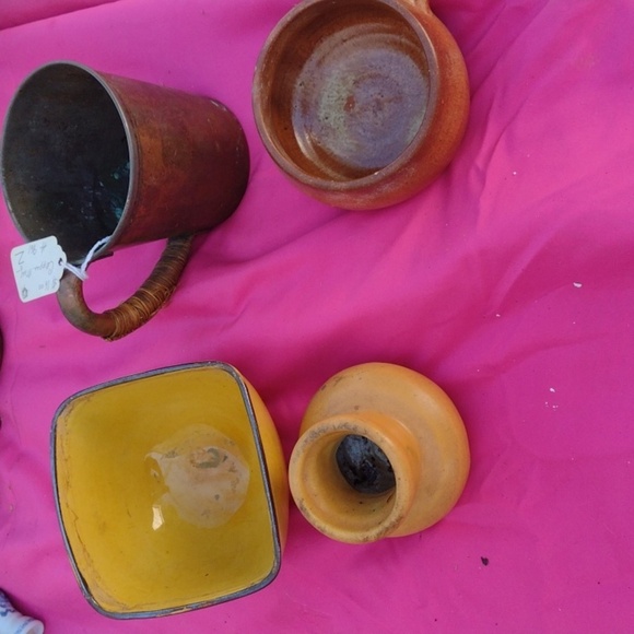 Glazed Pottery and Antique Copper Mug - Picture 1 of 5